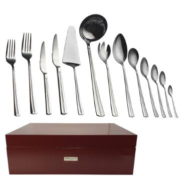 Faqueiro em a�o inox Fracalanza Catena 101 pe�as serve 12 pessoas