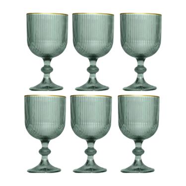 Jogo de ta�as em vidro borda dourada L'Hermitage Cameratta 365ml 6 pe�as verde