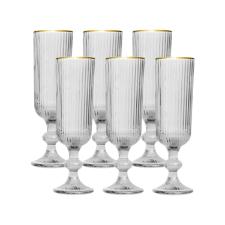 Jogo de ta�as champanhe em vidro borda dourada L'Hermitage Cameratta 160ml 6 pe�as incolor