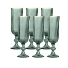 Jogo de ta�as champanhe em vidro borda dourada L'Hermitage Cameratta 160ml 6 pe�as verde