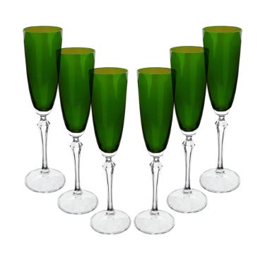 Jogo de ta�as champanhe cristal ecol�gico Bohemia Elizabeth 200ml 6 pe�as verde