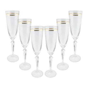 Jogo de ta�as champanhe cristal ecol�gico Elizabeth 200ml 6 pe�as gold rim