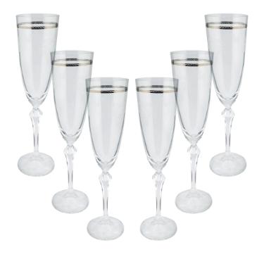 Jogo de ta�as champanhe cristal ecol�gico Elizabeth 200ml 6 pe�as platinum rim