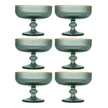Jogo de ta�as sobremesa em vidro borda dourada L'Hermitage Cameratta 310ml 6 pe�as verde