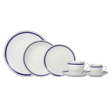 Jogo de Jantar em porcelana Silver Rim L'Hermitage Tr�s Classique 42 pe�as azul