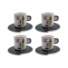 Jogo de x�caras caf� new bone china com borda dourada L'Hermitage Faces 100ml 4 pe�as