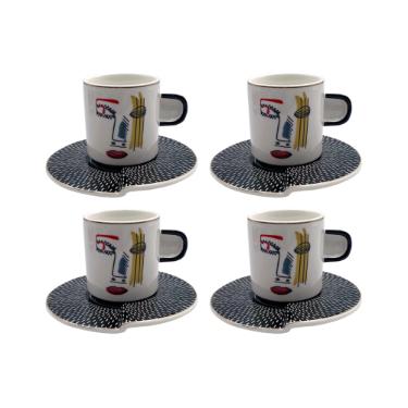 Jogo de x�caras caf� new bone china com borda dourada L'Hermitage Faces 100ml 4 pe�as