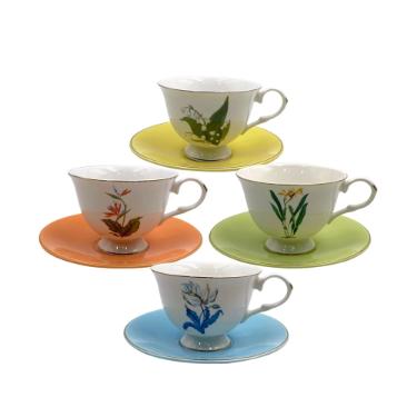 Jogo de x�caras para caf� L'Hermitage Flora em new bone china 90ml 8 pe�as colorido