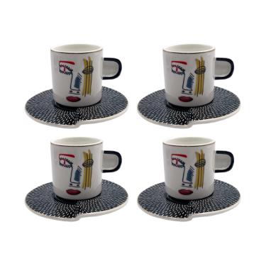 Jogo de x�caras ch� new bone china com borda dourada L'Hermitage Faces 200ml 4 pe�as