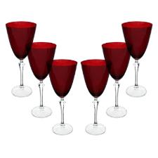 Jogo de ta�as para �gua cristal ecol�gico Bohemia Elizabeth 350ml 6 pe�as vermelho