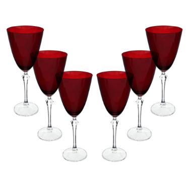 Jogo de ta�as para �gua cristal ecol�gico Bohemia Elizabeth 350ml 6 pe�as vermelho