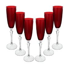 Jogo de ta�as champanhe cristal ecol�gico Bohemia Elizabeth 200ml 6 pe�as vermelho