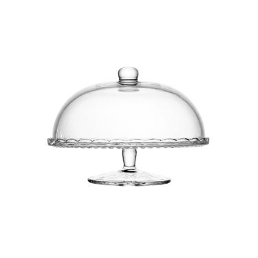 Prato para bolo com p� Wolff Bangkok 29x21cm vidro, boleira elegante e incolor com tampa protetora