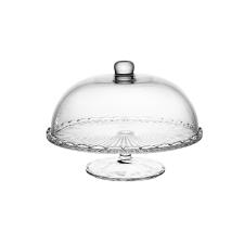 Prato para bolo com p� Wolff Bangkok 29x21cm vidro, boleira elegante e incolor com tampa protetora