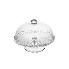 Prato para bolo com p� Wolff Bangkok 29x21cm vidro, boleira elegante e incolor com tampa protetora