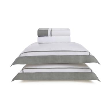 Jogo de cama em algod�o Trussardi Pazzi cetim 200 fios casal 220x260cm metallo