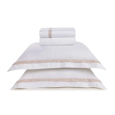 Jogo de Cama King 300 Fios Algod�o Eg�pcio Trussardi Vercelli Branco e Rose