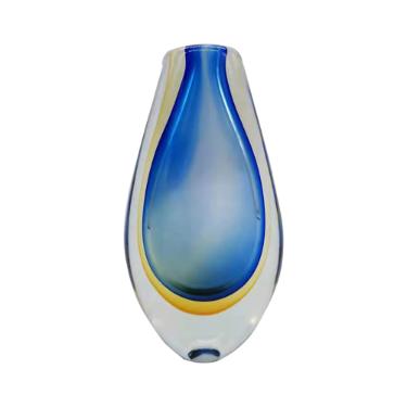 Vaso murano em vidro L'Hermitage Gota 13x7x22cm azul e laranja