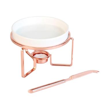 Rechaud para queijo brie com faca cer�mica e a�o inox Fracalanza 16x11,5cm rosa