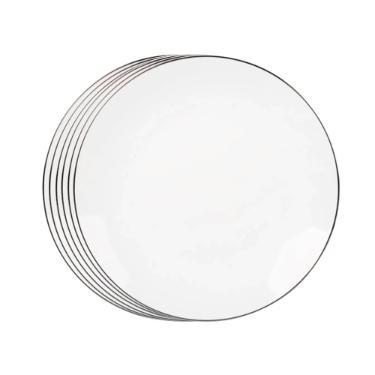 Jogo de pratos rasos em porcelana L'Hermitage Legacy Silver 27cm 6 pe�as branco