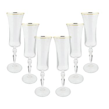 Jogo de ta�as champanhe cristal ecol�gico Bohemia Grace 190ml 6 pe�as gold rim