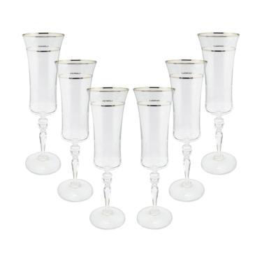 Jogo de ta�as champanhe cristal ecol�gico Bohemia Grace 190ml 6 pe�as prata rim