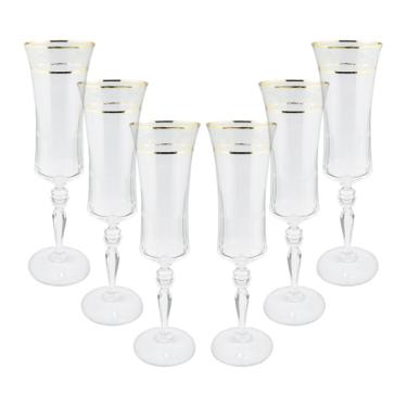 Jogo de ta�as champanhe cristal ecol�gico Bohemia Grace 190ml 6 pe�as ouro rim
