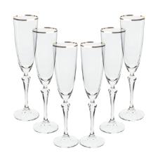 Jogo de ta�as champanhe cristal ecol�gico Bohemia Elizabeth 200ml 6 pe�as prata rim