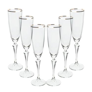 Jogo de ta�as champanhe cristal ecol�gico Bohemia Elizabeth 200ml 6 pe�as prata rim