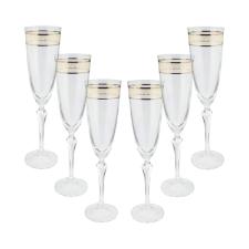 Jogo de ta�as champanhe cristal ecol�gico Bohemia Brocade com friso de ouro 200ml 6 pe�as