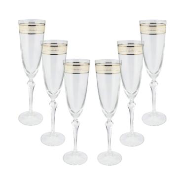 Jogo de ta�as champanhe cristal ecol�gico Bohemia Brocade com friso de ouro 200ml 6 pe�as