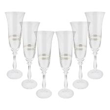 Jogo de ta�as champanhe cristal ecol�gico Bohemia Angela 190ml 6 pe�as prata rim