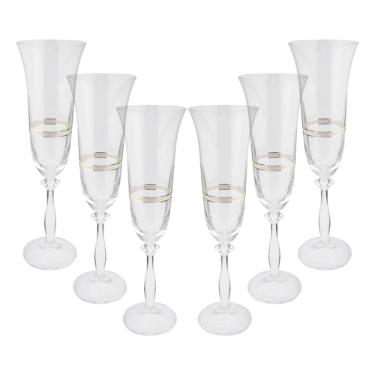 Jogo de ta�as champanhe cristal ecol�gico Bohemia Angela 190ml 6 pe�as prata rim