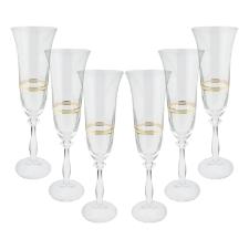 Jogo de ta�as champanhe cristal ecol�gico Bohemia Angela 190ml 6 pe�as ouro rim