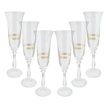 Jogo de ta�as champanhe cristal ecol�gico Bohemia Angela 190ml 6 pe�as ouro rim