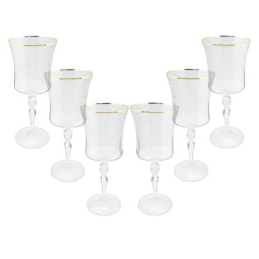 Jogo de ta�as para �gua cristal ecol�gico Bohemia Grace 300ml 6 pe�as ouro rim