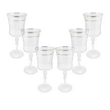 Jogo de ta�as para �gua cristal ecol�gico Bohemia Grace 300ml 6 pe�as prata rim