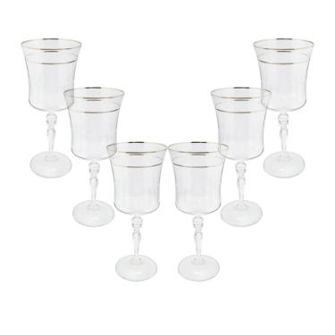 Jogo de ta�as para �gua cristal ecol�gico Bohemia Grace 300ml 6 pe�as prata rim