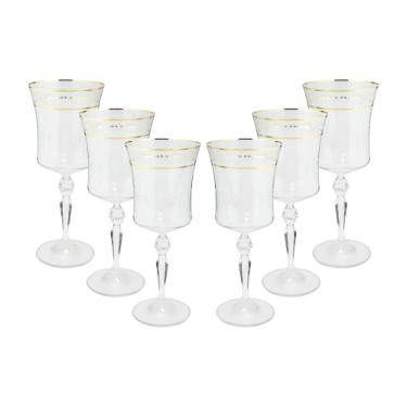 Jogo de ta�as para �gua Bohemia Grace em cristal 300ml 6 pe�as ouro rim