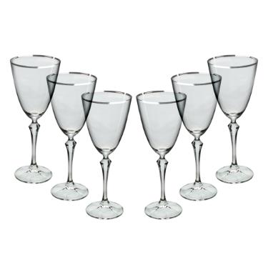 Jogo de ta�as para �gua Bohemia Elizabeth em cristal 350ml 6 pe�as prata rim