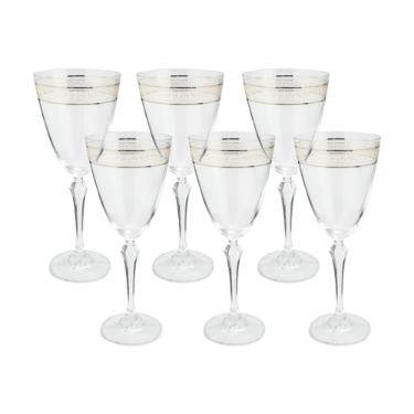 Jogo de Ta�as para �gua Bohemia Brocade Decorada Cristal Ecol�gico 350ml 6 pe�as