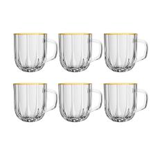 Jogo de canecas em cristal ecol�gico friso ouro L'Hermitage Refinatto 280ml 6 pe�as