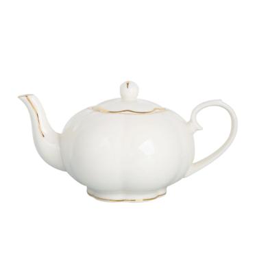 Bule ch� new bone china com filado dourado L'Hermitage Cam�lia 1,2 litro branco