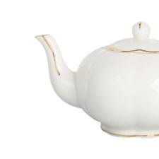 Bule ch� new bone china com filado dourado L'Hermitage Cam�lia 1,2 litro branco
