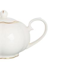 Bule ch� new bone china com filado dourado L'Hermitage Cam�lia 1,2 litro branco