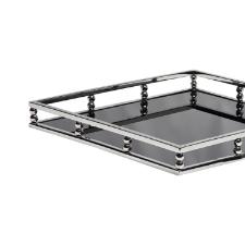 Bandeja quandrada em inox e vidro Fracalanza 40x40x5cm preta