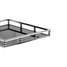 Bandeja quandrada em inox e vidro Fracalanza 40x40x5cm preta