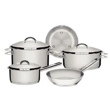 Jogo de Panelas em A�o Inox Tramontina Solar com Fundo Triplo e Tampas de Inox 5 Pe�as