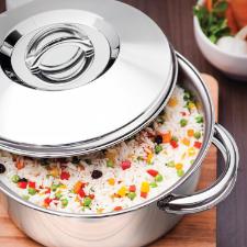 Jogo de Panelas em A�o Inox Tramontina Solar com Fundo Triplo e Tampas de Inox 5 Pe�as