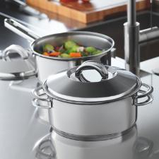 Jogo de Panelas em A�o Inox Tramontina Solar com Fundo Triplo e Tampas de Inox 5 Pe�as